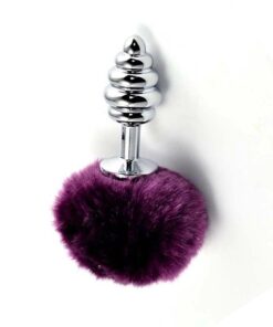 Butt Plug Spiralat Pompon Mov Bunny