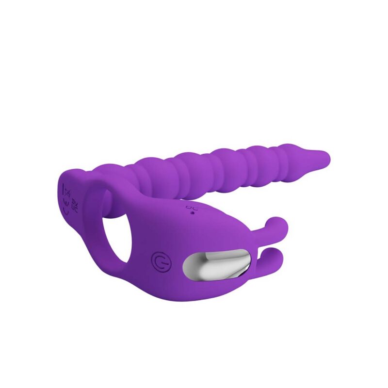 Strapon cu Inel Penis Blackney Purple cu vibratii Strapon cu Inel Penis Blackney Purple